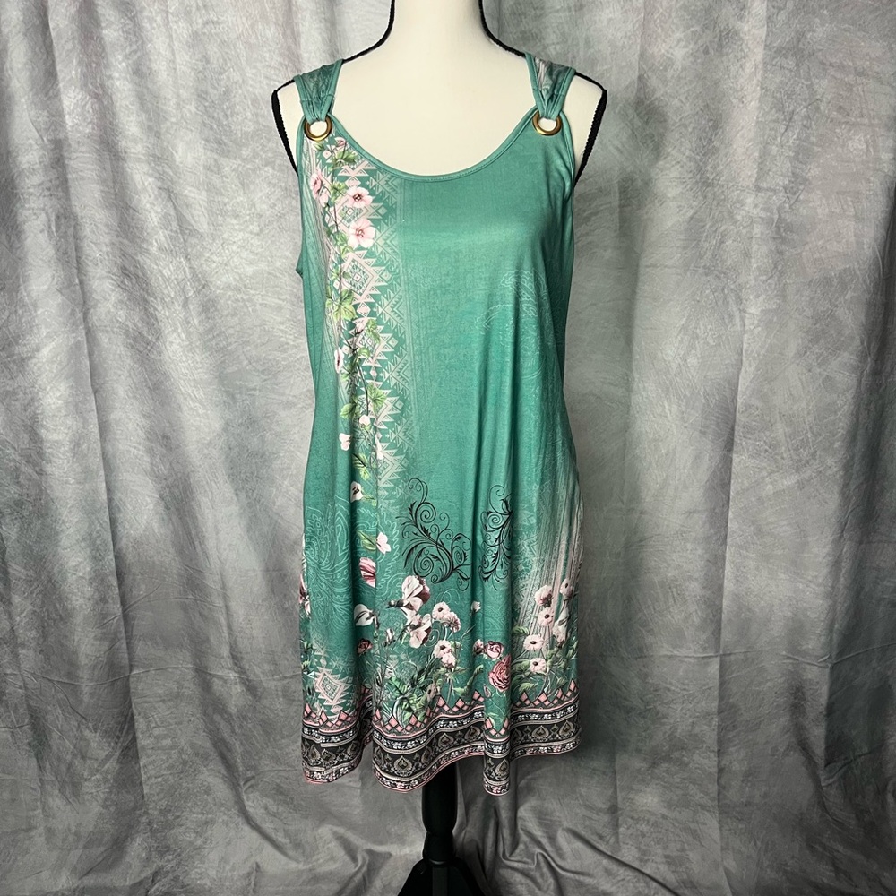 Vintage Floral Printed A-Line Womens Beach Sundress Boho Tank Dress w Pockets-LG